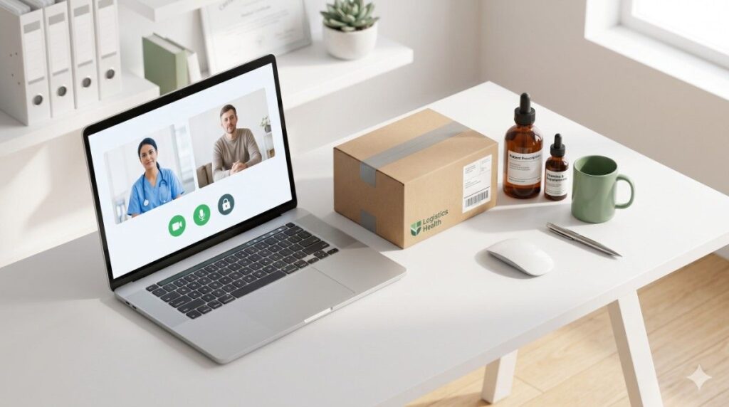 Secure telemedicine logistics and medicine shipping for a homeopathy online consultation in the USA.