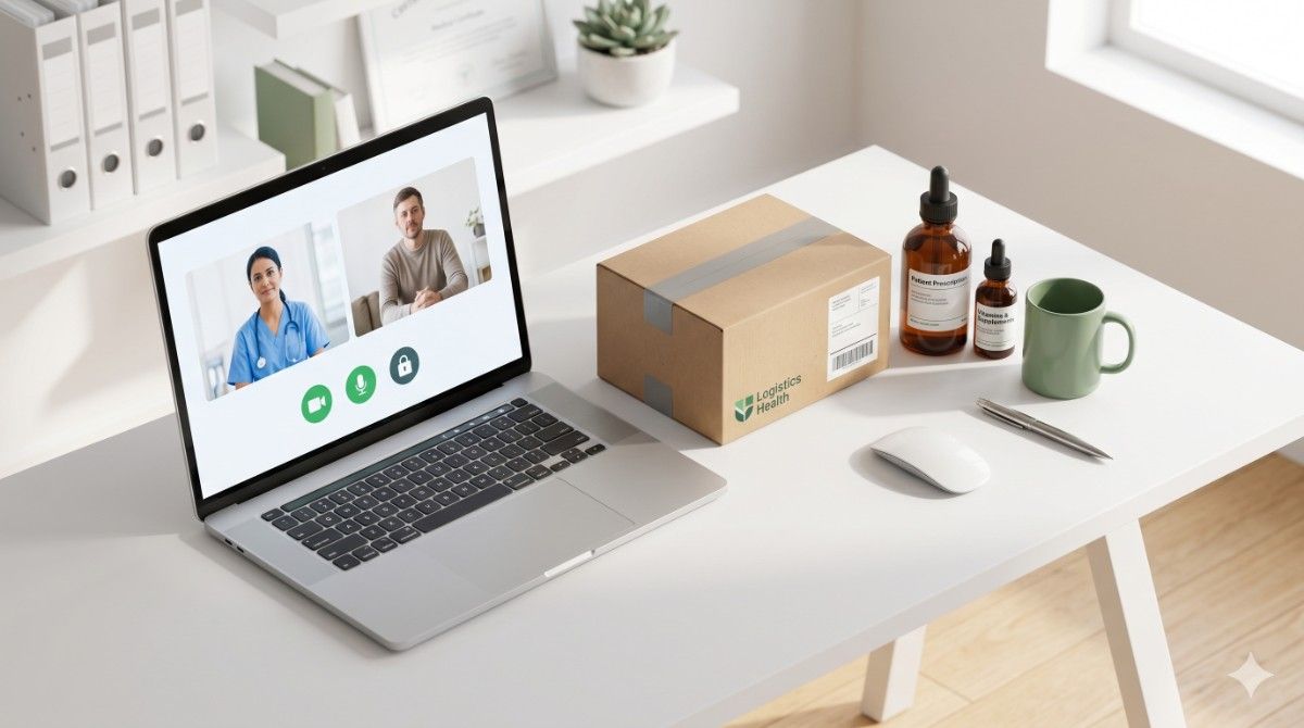 Secure telemedicine logistics and medicine shipping for a homeopathy online consultation in the USA.